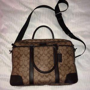 Coach Slim Brown C-print Coated Canvas Laptop Bag